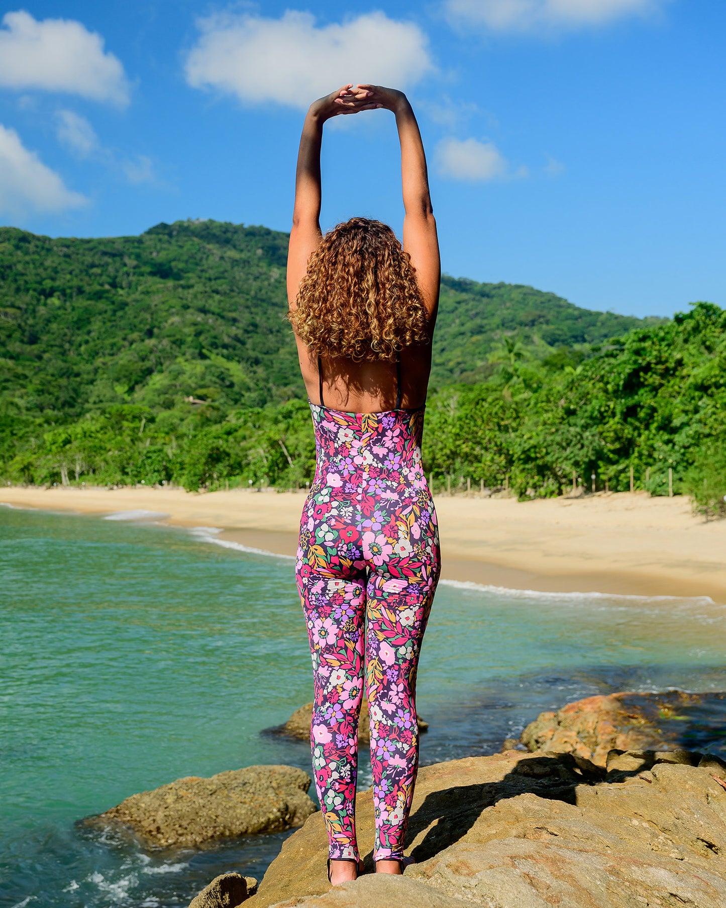 Macacão esportivo com calça para yoga, ginástica, esportes aquáticos, academia, com proteção UV